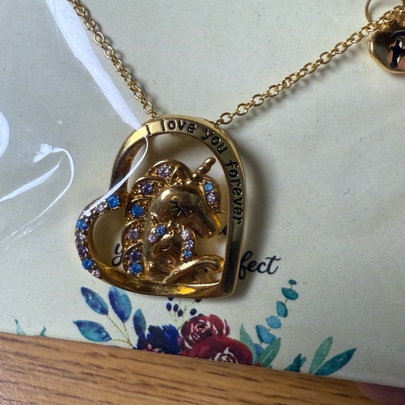 NWT JSJoy Parent & Child Unicorn Necklace “I Love You Forever” And “P” Charm - Picture 2 of 4